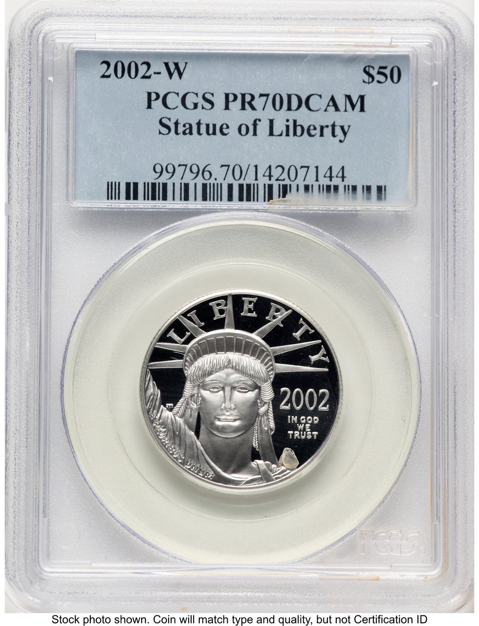 2002-W Proof Platinum Eagle 1/2 oz Blue Label PCGS PR70