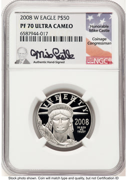 2008-W Proof Platinum Eagle 1/2 oz Mike Castle NGC PF70