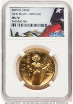 2015-W G$100 American Liberty High Relief Bunting Flag NGC MS70 (780462039)