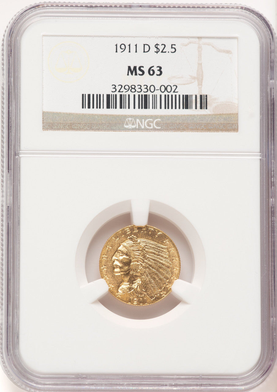 1911-D $2.50 Indian Quarter Eagle NGC MS63 (780482026)