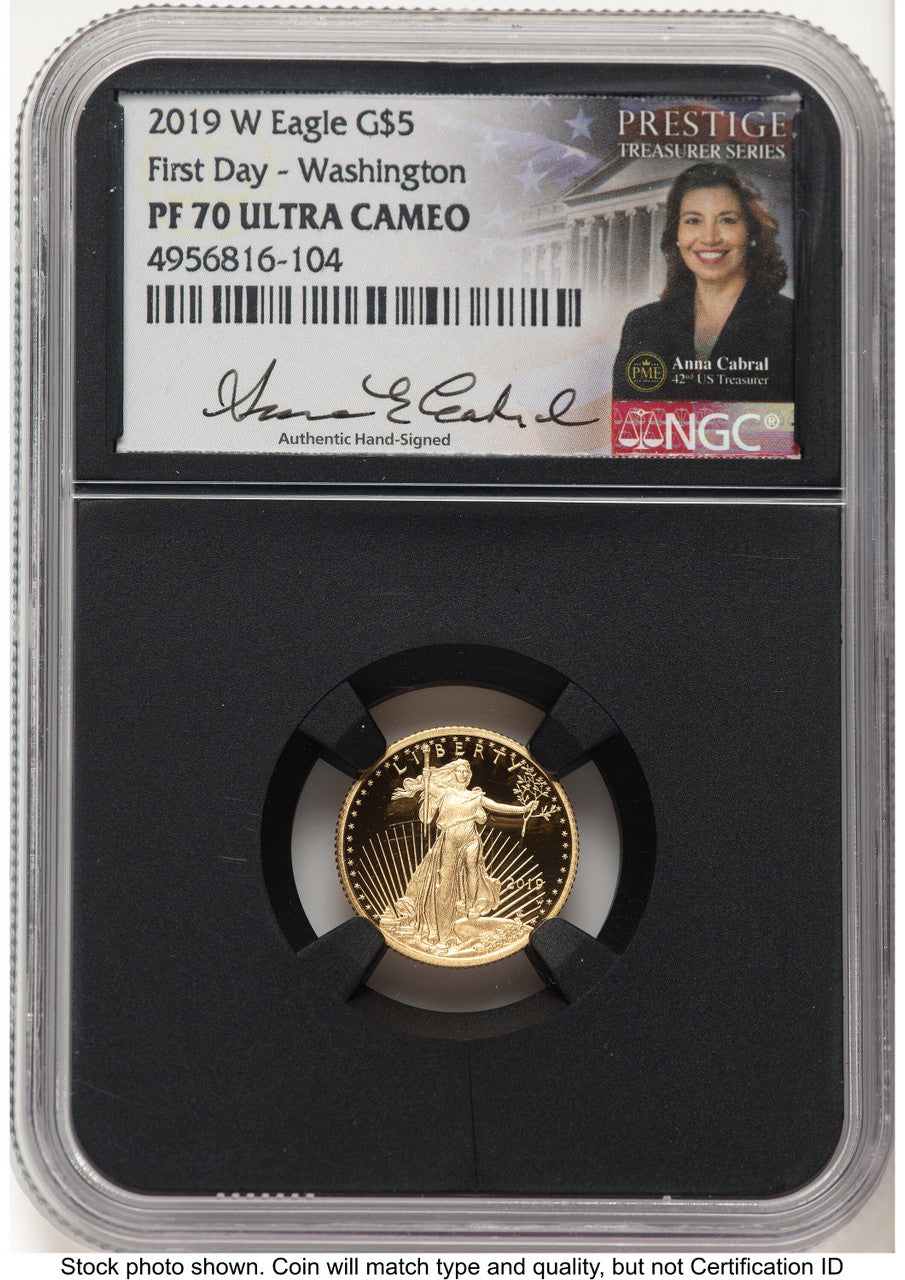 2019-W Proof Gold Eagle 1/10 oz FDI Anna Cabral Prestige Treasurer Series Washington NGC PF70