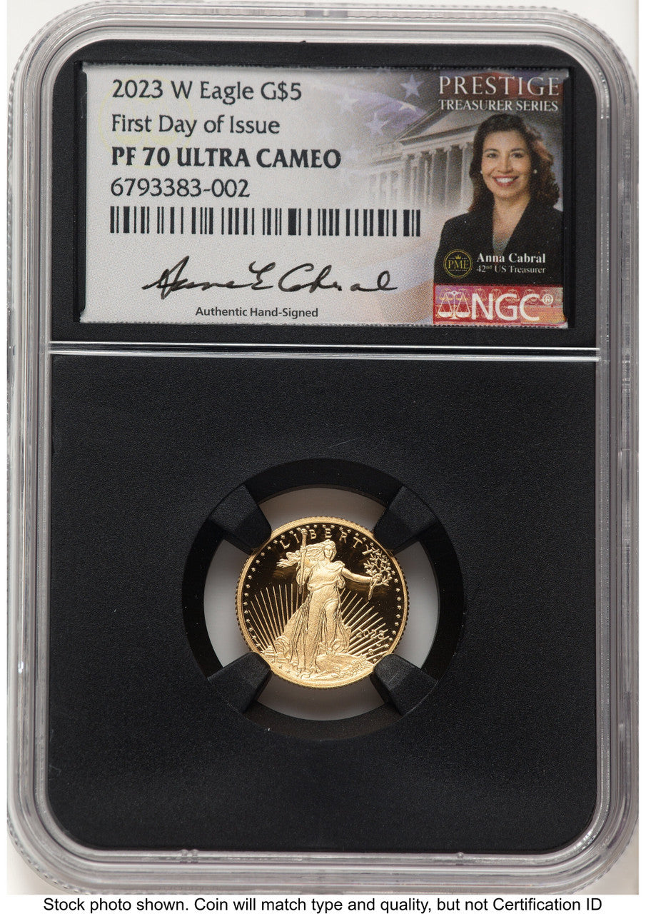 2023-W Proof Gold Eagle 1/10 oz FDI Anna Cabral Prestige Treasurer Series NGC PF70