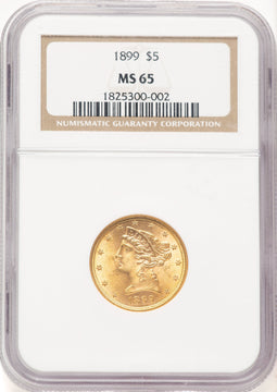 1899 $5 Liberty Half Eagle NGC MS65 (780502012)