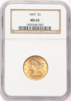 1899 $5 Liberty Half Eagle NGC MS65 (780502012)