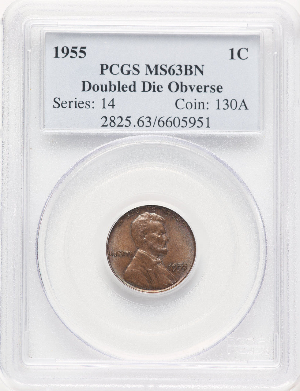 1955 Doubled Die Obverse BN Lincoln Cent PCGS MS63