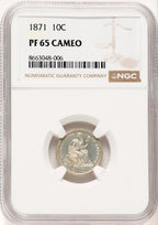 1871 10C CA Proof Seated Dime NGC PR65