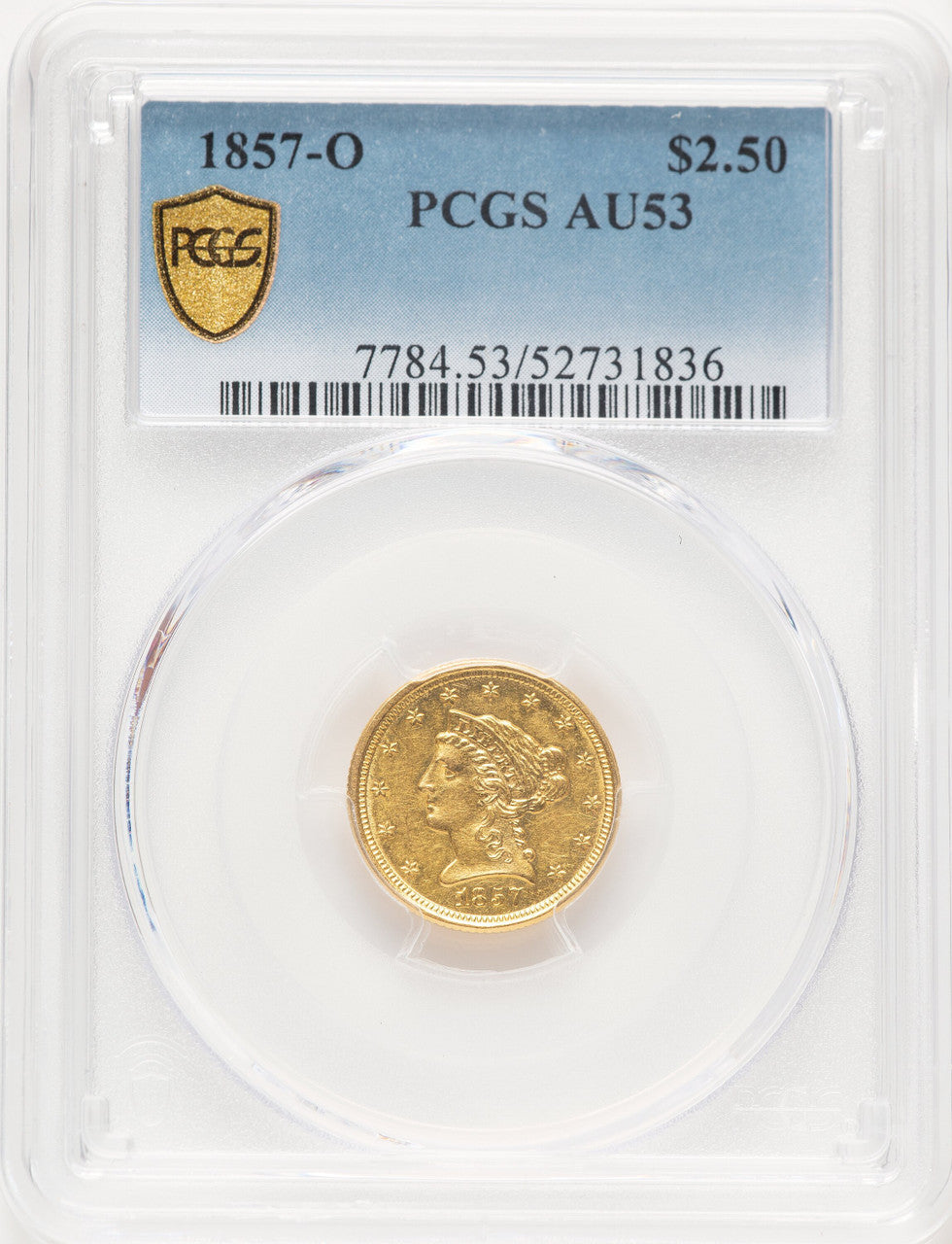 1857-O $2.50 Liberty Quarter Eagle PCGS AU53