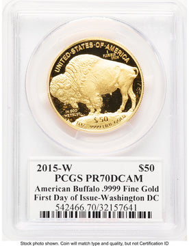 2015-W Proof Gold Buffalo 1 oz FDI Washington PCGS PR70 Ed Moy