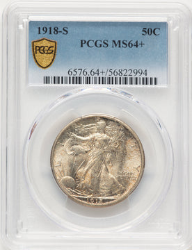 1918-S 50C Walking Liberty Half Dollar PCGS MS64+