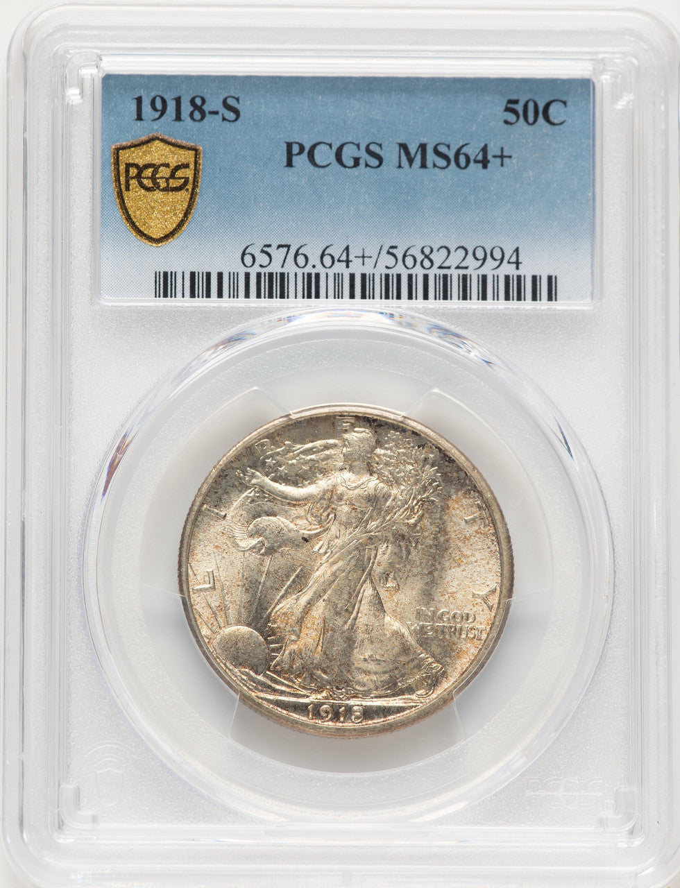 1918-S 50C Walking Liberty Half Dollar PCGS MS64+