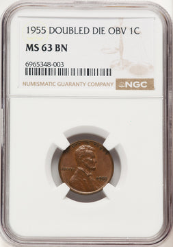 1955 1C Doubled Die Obverse FS-101 BN Lincoln Cent NGC MS63 (780578072)