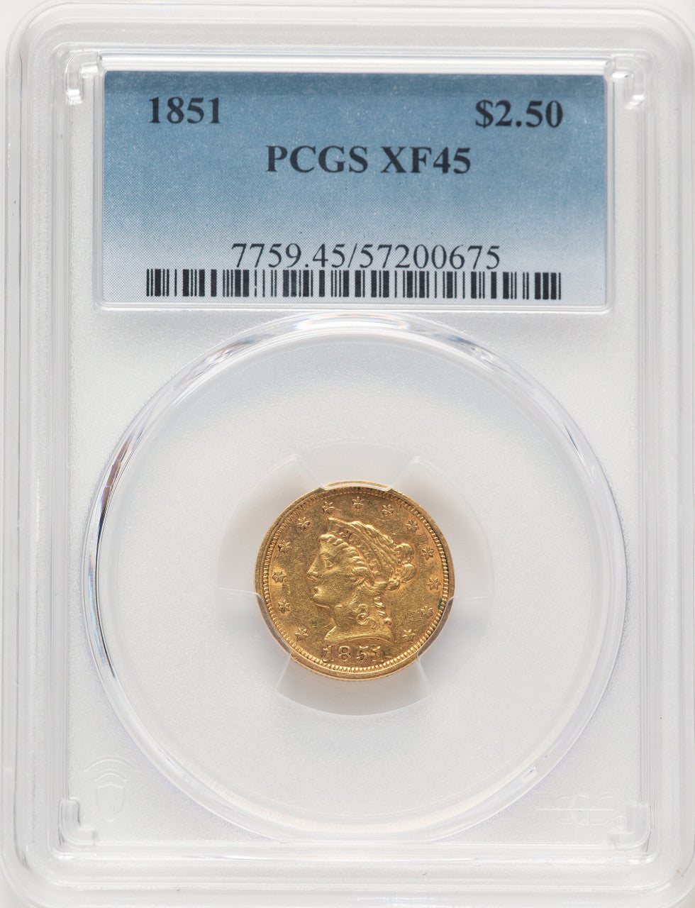 1851 $2.50 Liberty Quarter Eagle PCGS XF45