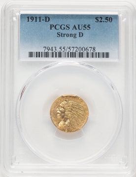 1911-D $2.50 Indian Quarter Eagle PCGS AU55 (780578155)