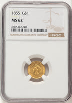 1855 G$1 Type Two Gold Dollar NGC MS62