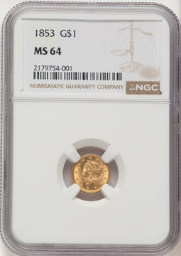1853 G$1 Gold Dollar NGC MS64