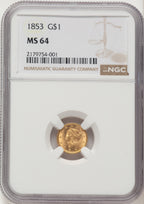 1853 G$1 Gold Dollar NGC MS64