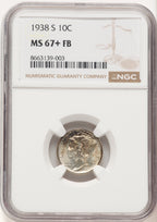 1938-S 10C FB Mercury Dime NGC MS67+