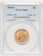 1910-S $5 Indian Half Eagle PCGS MS62