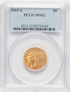 1915-S $5 Indian Half Eagle PCGS MS62 (780623009)