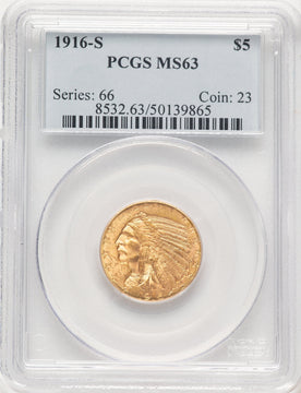1916-S $5 Indian Half Eagle PCGS MS63 (780623010)