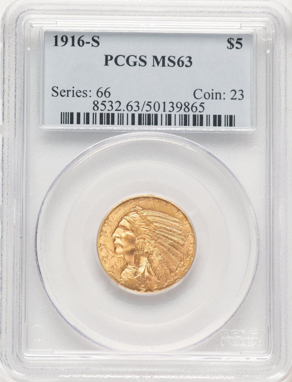 1916-S $5 Indian Half Eagle PCGS MS63 (780623010)