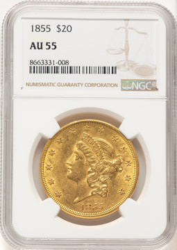 1855 $20 Liberty Double Eagle NGC AU55