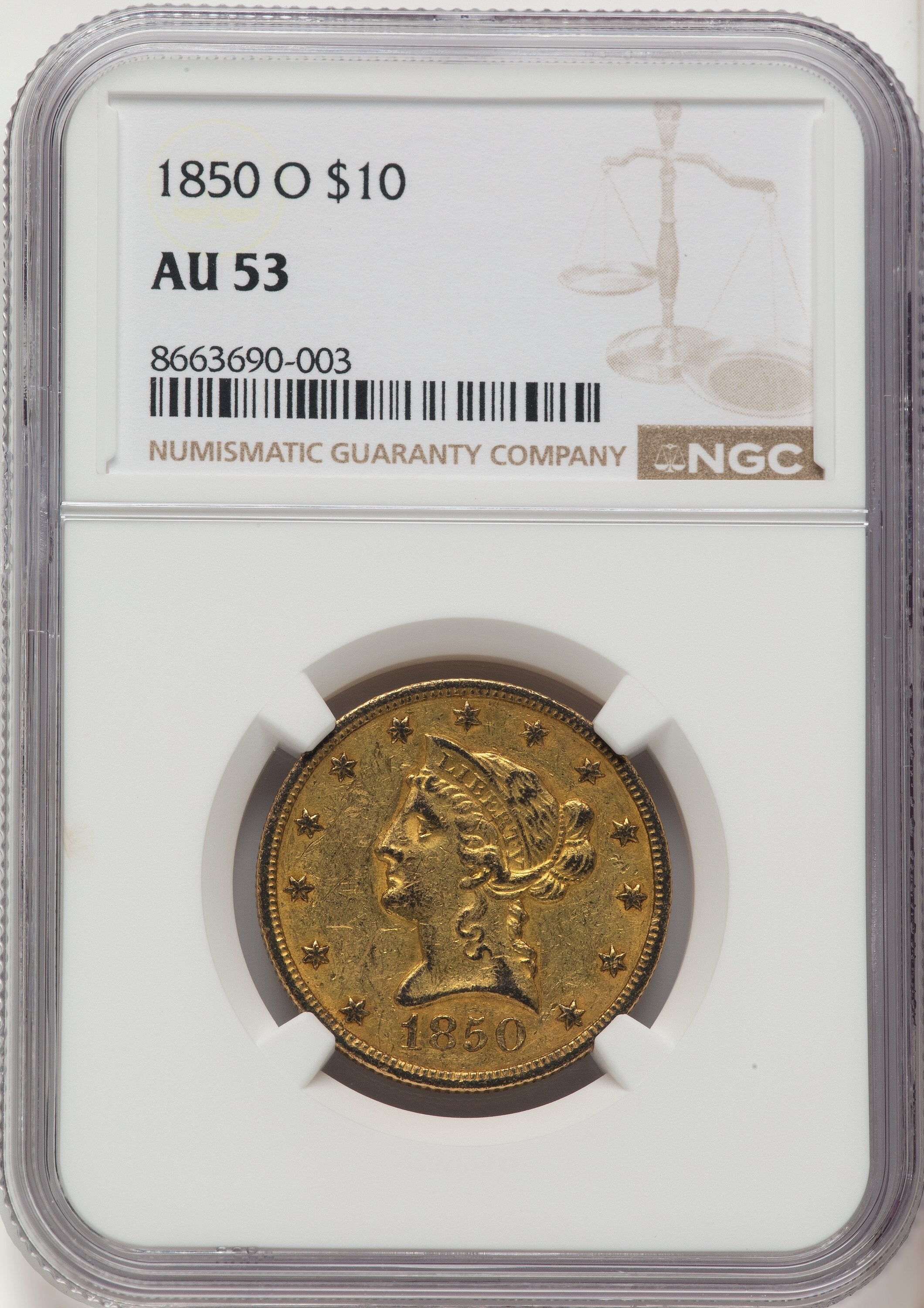 1850-O $10 Liberty Eagle NGC AU53