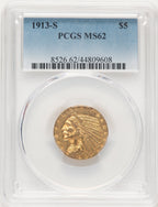 1913-S $5 Indian Half Eagle PCGS MS62