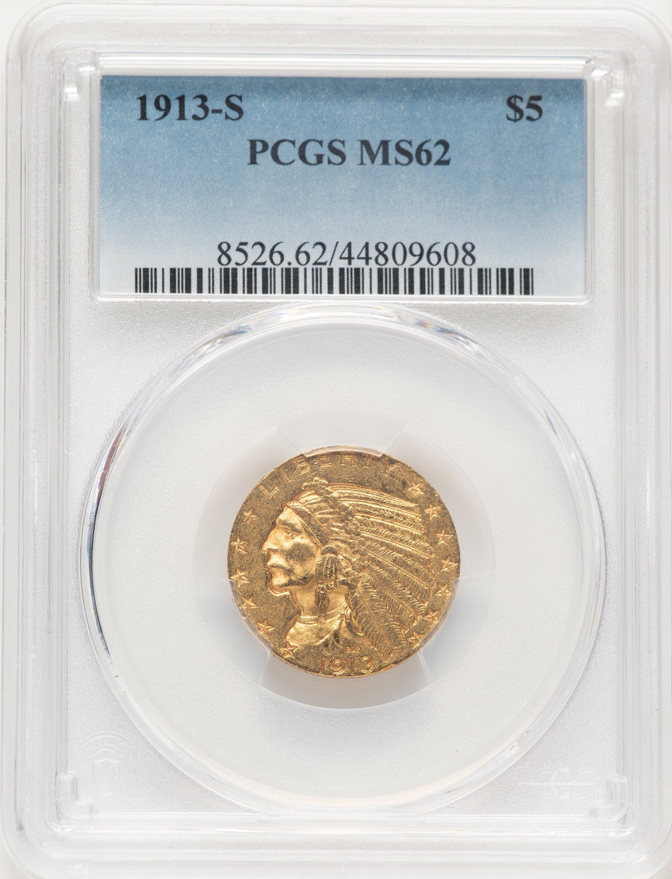 1913-S $5 Indian Half Eagle PCGS MS62