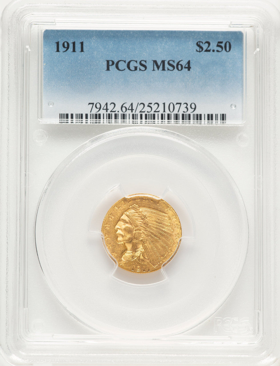 1911 $2.50 Indian Quarter Eagle PCGS MS64 (780735009)