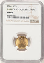 1926 $2.50 SESQUI Commemorative Gold NGC MS63 (780735012)