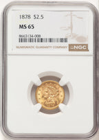 1878 $2.50 Liberty Quarter Eagle NGC MS65