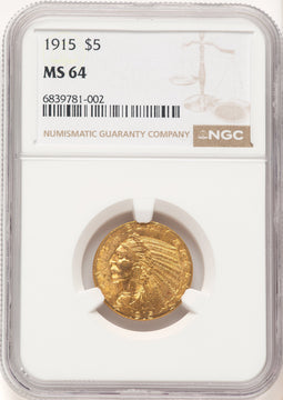 1915 $5 Indian Half Eagle NGC MS64 (780753021)