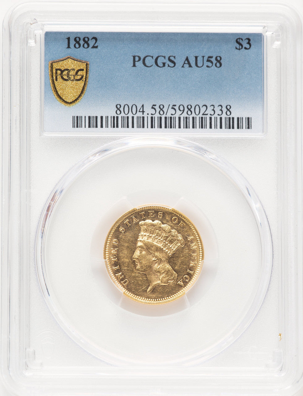 1882 $3 Three Dollar Gold Pieces PCGS AU58