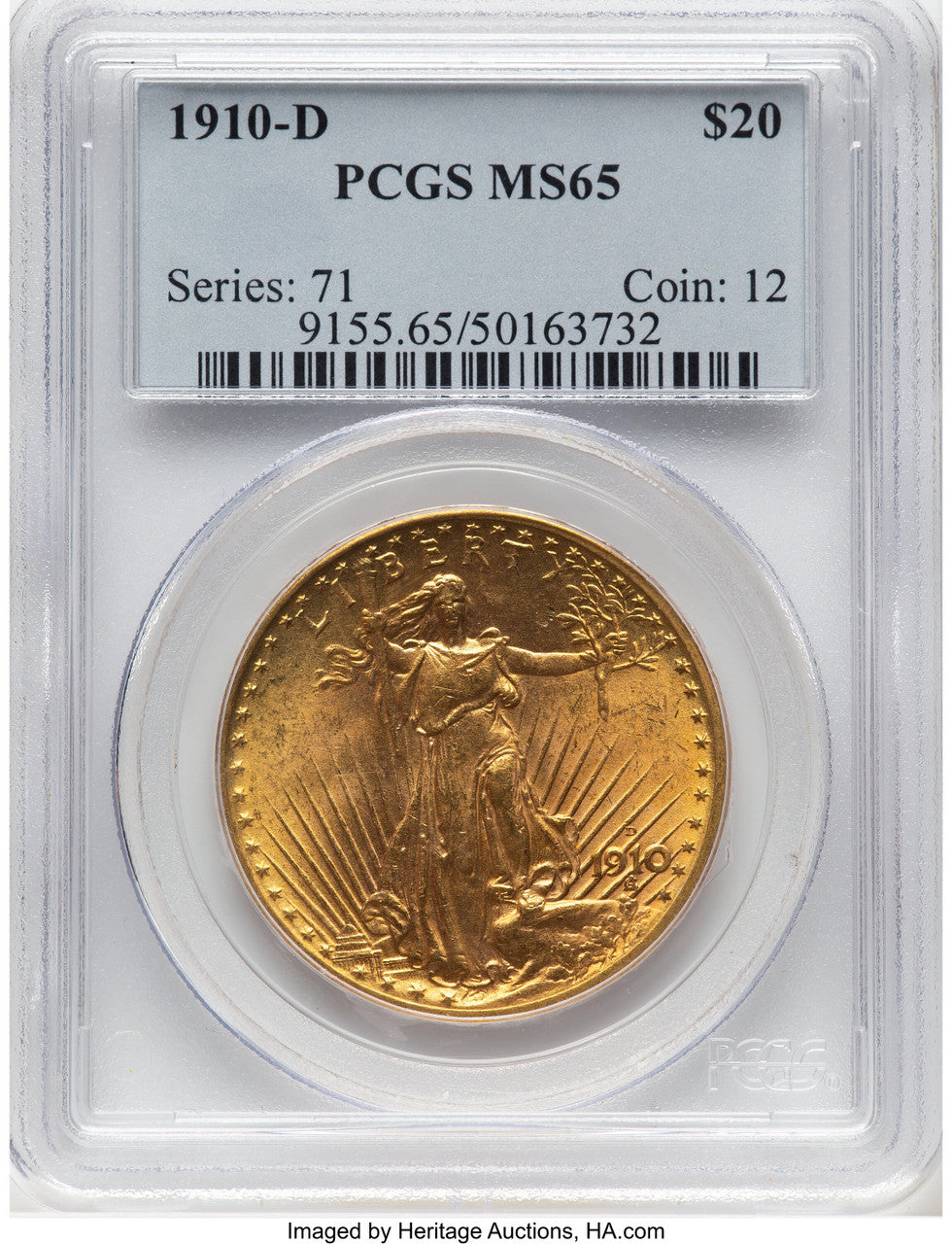 1910-D $20 Saint-Gaudens Double Eagle PCGS MS65 (780758018)