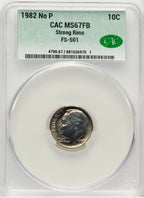 1982 10C No P Strong FS-501 Full Bands Roosevelt Dime CACG MS67