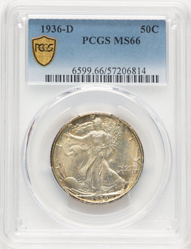 1936-D 50C Walking Liberty Half Dollar PCGS MS66 (780762005)