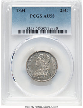 1834 25C FS-901 B-1 Bust Quarter PCGS AU58