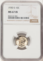 1930-S 10C FB Mercury Dime NGC MS67 (780787003)