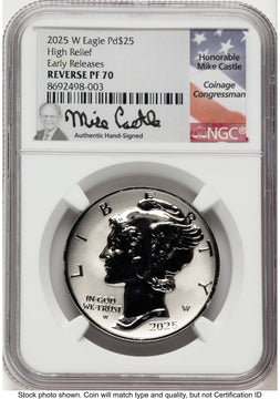 2025-W Palladium Eagle 1 oz REV ER Mike Castle NGC PF70