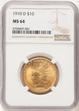 1910-D $10 Indian Eagle NGC MS64 (780817019)