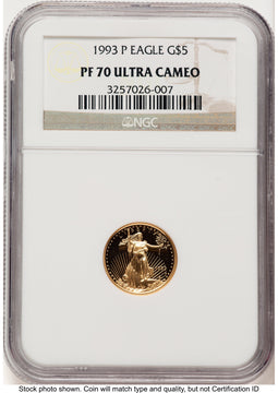 1993-P Proof Gold Eagle 1/10 oz Brown Label NGC PF70