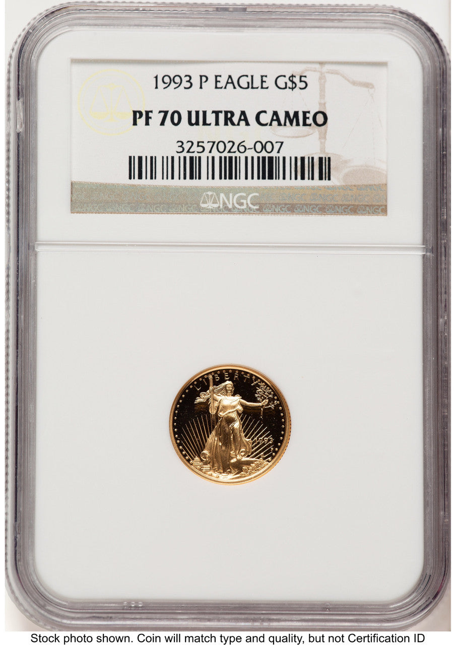 1993-P Proof Gold Eagle 1/10 oz Brown Label NGC PF70