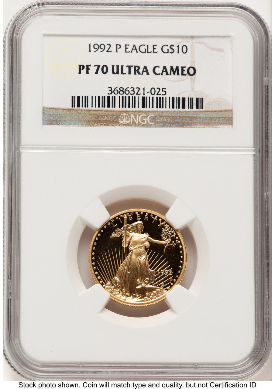 1992-P Proof Gold Eagle 1/4 oz Brown Label NGC PF70