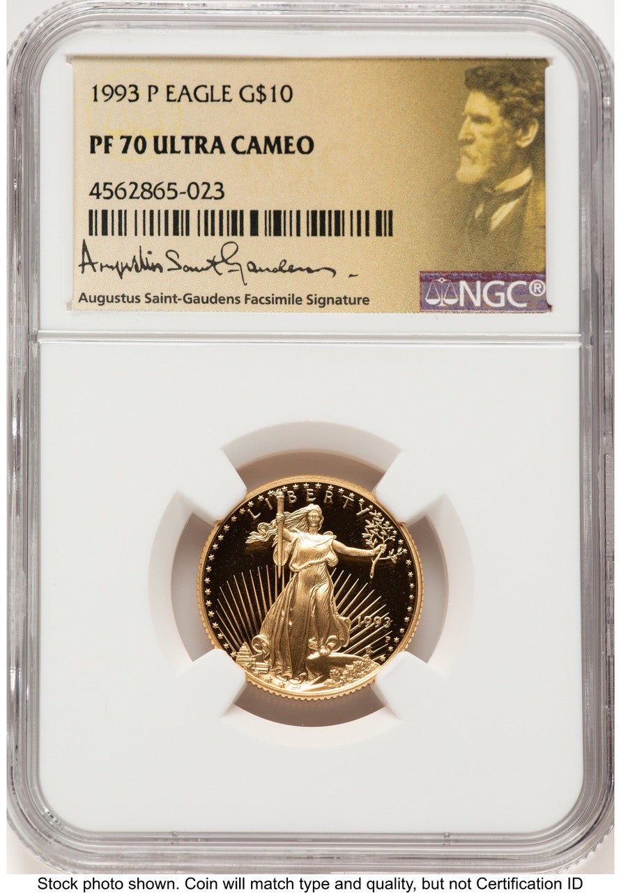 1993-P Proof Gold Eagle 1/4 oz Saint Gaudens Label NGC PF70