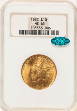 1932 $10 CAC Indian Eagle NGC MS65