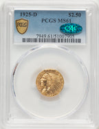 1925-D $2.50 CAC Indian Quarter Eagle PCGS MS61