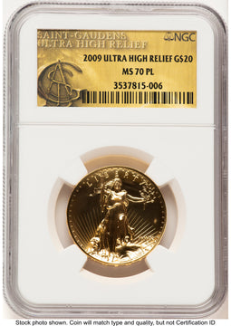 2009 G$20 Ultra High Relief PL Saint Gaudens Label NGC MS70 (780874032)