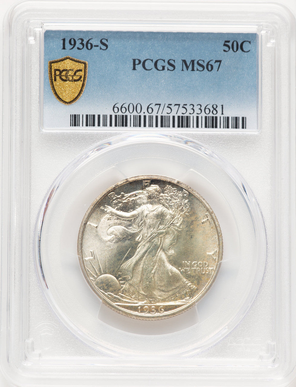 1936-S 50C Walking Liberty Half Dollar PCGS MS67 (780912003)