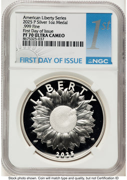 2025-P Silver American Liberty High Relief Medal FDI 1ST Medals and Tokens NGC MS70